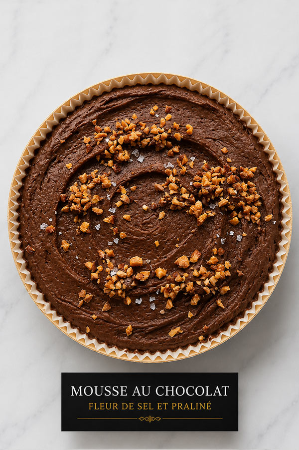 MOUSSE AU CHOCOLAT, FLEUR DE SEL ET PRALINÉ