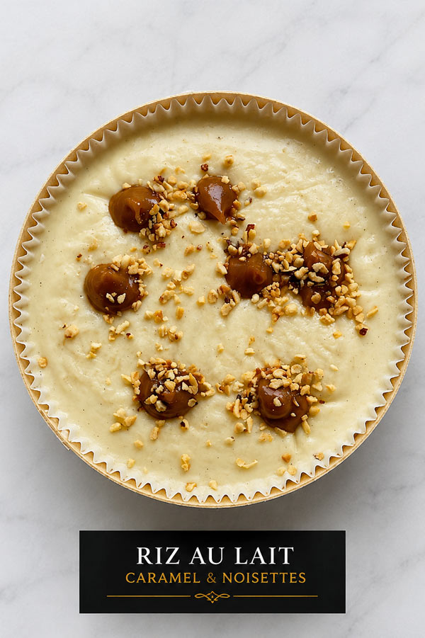RIZ AU LAIT CARAMEL AU BEURRE SALÉ, ECLATS DE NOISETTES